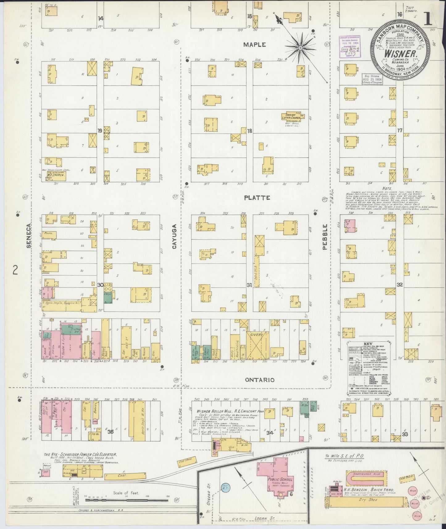 Sanborn Fire Insurance Map from Wisner, Cuming County, Nebraska (1904), Sheet #0001 - Historic Sanborn Fire Insurance Map Print, vintage old map wall art, antique decor, genealogy gift, Nebraska Nebraska map