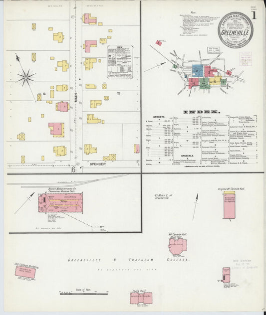 Sanborn Fire Insurance Map from Greeneville, Greene County, Tennessee (1903), Sheet #0001 - Historic Sanborn Fire Insurance Map Print, vintage old map wall art, antique decor, genealogy gift, Tennessee Tennessee map