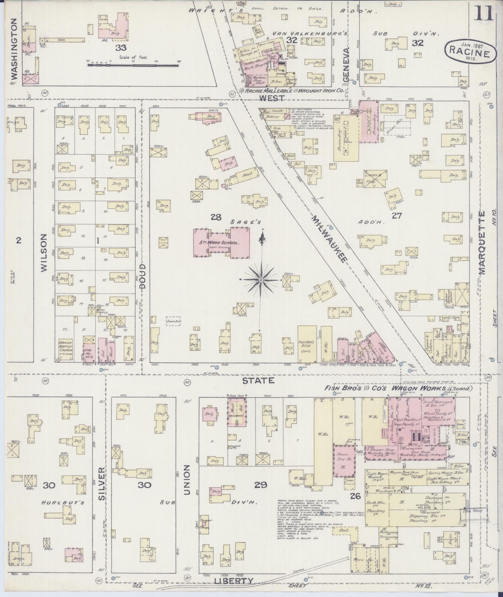 Sanborn Fire Insurance Map from Racine, Racine County, Wisconsin (1887), Sheet #0011 - Historic Sanborn Fire Insurance Map Print, vintage old map wall art, antique decor, genealogy gift, Wisconsin Wisconsin map