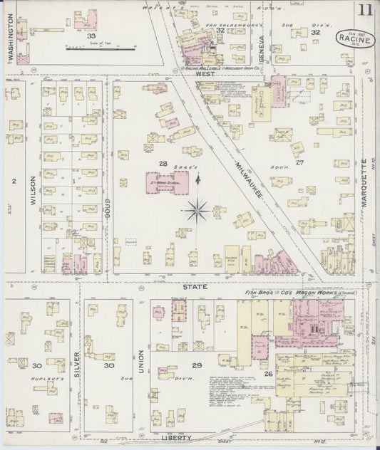 Sanborn Fire Insurance Map from Racine, Racine County, Wisconsin (1887), Sheet #0011 - Historic Sanborn Fire Insurance Map Print, vintage old map wall art, antique decor, genealogy gift, Wisconsin Wisconsin map