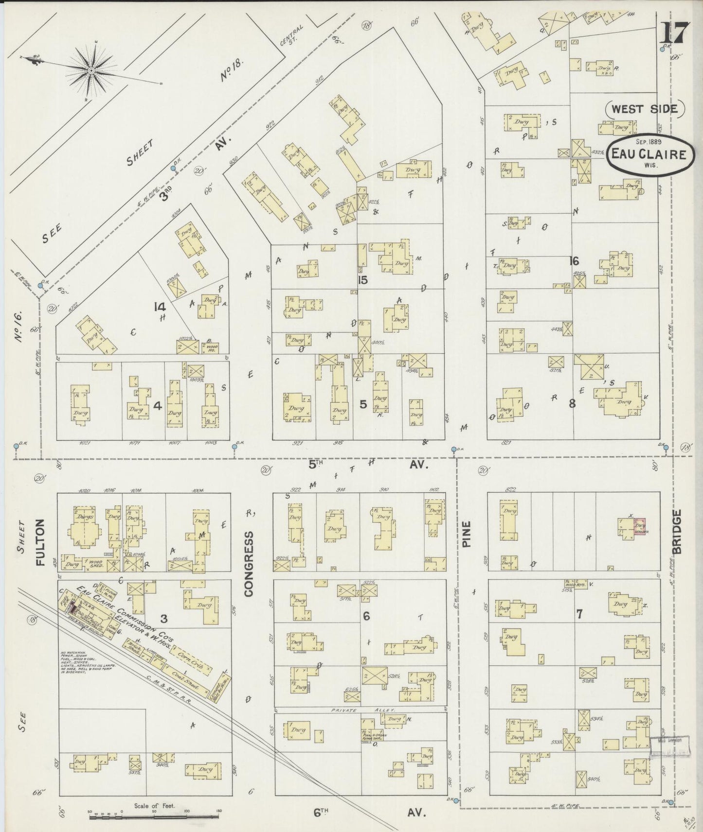 Sanborn Fire Insurance Map from Eau Claire, Eau Claire County, Wisconsin (1889), Sheet #0017 - Complete Map Set gallery image, historic Sanborn map, vintage wall art, Wisconsin Wisconsin