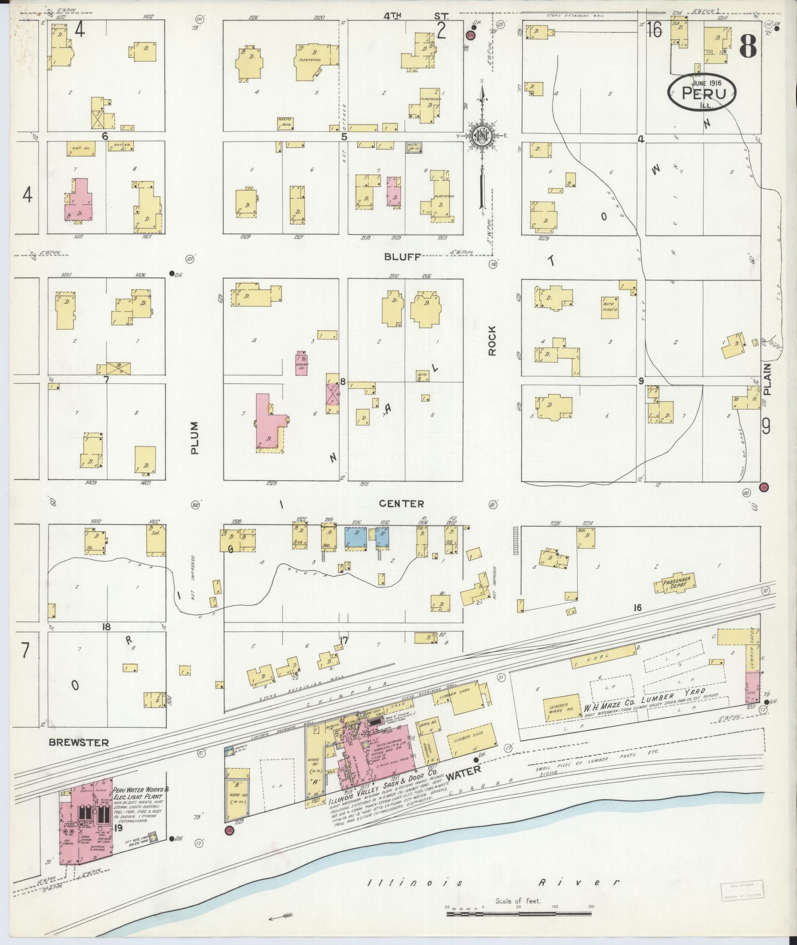 Sanborn Fire Insurance Map from Peru, La Salle County, Illinois (1916), Sheet #0008 - Complete Map Set gallery image, historic Sanborn map, vintage wall art, Illinois Illinois