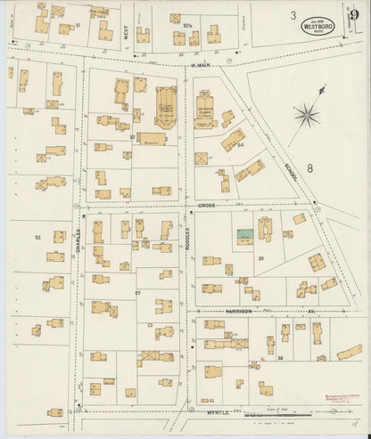 Sanborn Fire Insurance Map from Westboro, Worcester County, Massachusetts (1899), Sheet #0009 - Complete Map Set gallery image, historic Sanborn map, vintage wall art, Massachusetts Massachusetts