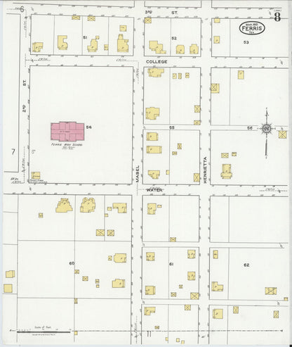 Sanborn Fire Insurance Map from Ferris, Ellis County, Texas (1921), Sheet #0008 - Historic Sanborn Fire Insurance Map Print, vintage old map wall art, antique decor, genealogy gift, Texas Texas map