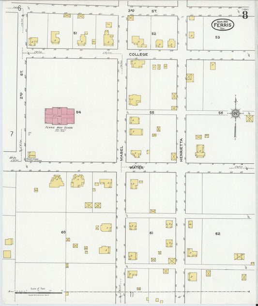 Sanborn Fire Insurance Map from Ferris, Ellis County, Texas (1921), Sheet #0008 - Historic Sanborn Fire Insurance Map Print, vintage old map wall art, antique decor, genealogy gift, Texas Texas map