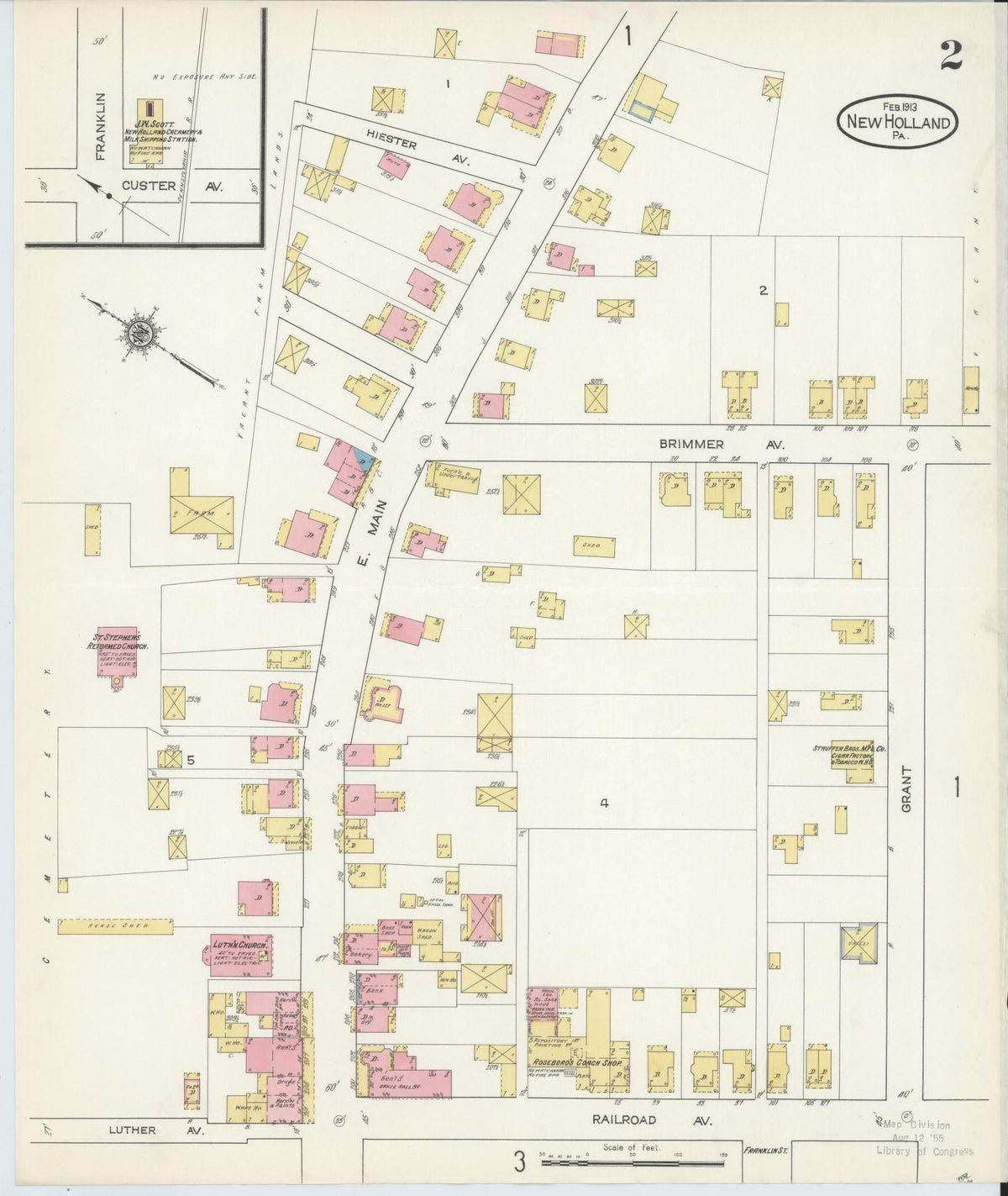 Sanborn Fire Insurance Map from New Holland, Lancaster County, Pennsylvania (1913), Sheet #0002 - Historic Sanborn Fire Insurance Map Print, vintage old map wall art, antique decor, genealogy gift, Pennsylvania Pennsylvania map