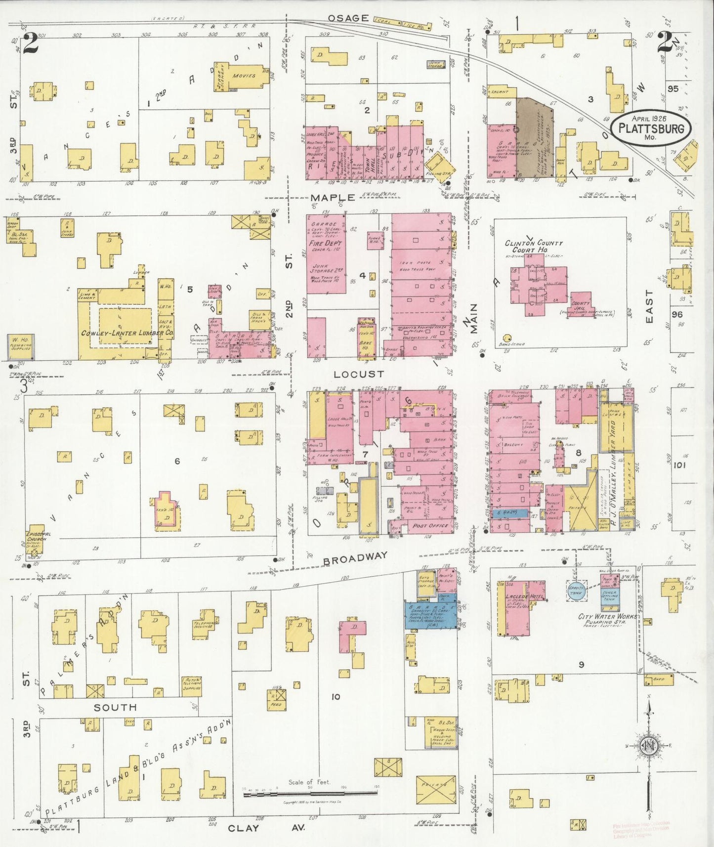 Sanborn Fire Insurance Map from Plattsburg, Clinton County, Missouri (1926), Sheet #0002 - Complete Map Set gallery image, historic Sanborn map, vintage wall art, Missouri Missouri