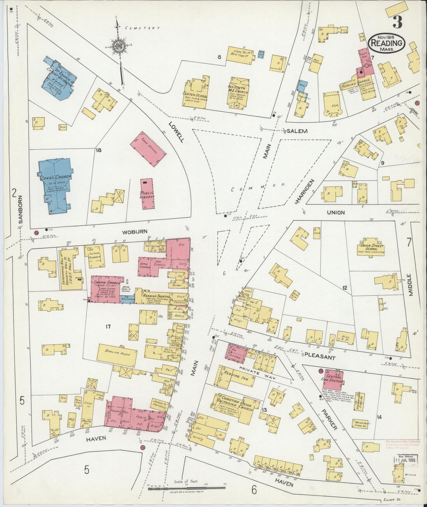 Sanborn Fire Insurance Map from Reading, Middlesex County, Massachusetts (1918), Sheet #0003 - Complete Map Set gallery image, historic Sanborn map, vintage wall art, Massachusetts Massachusetts