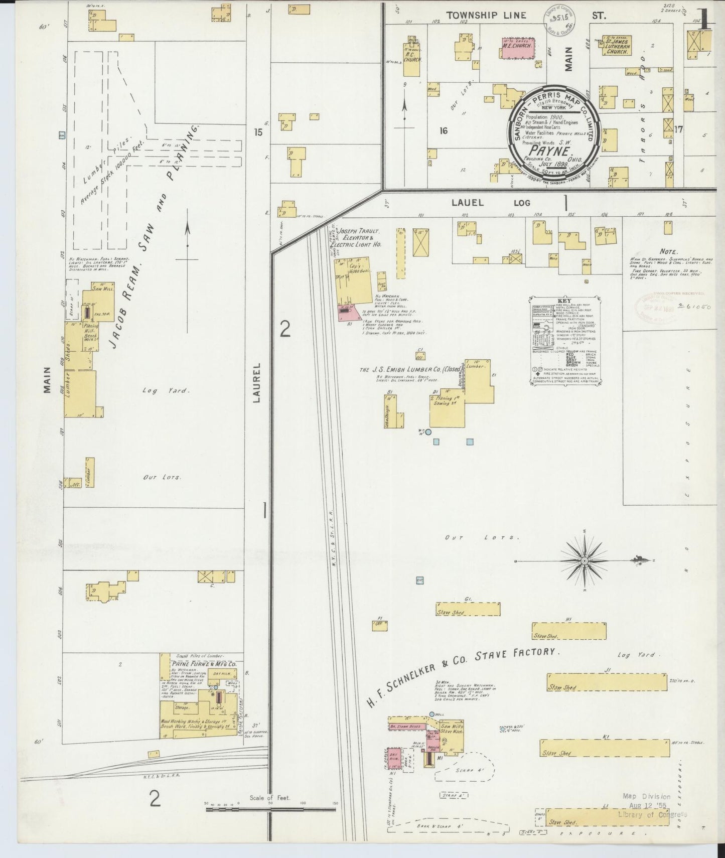 Sanborn Fire Insurance Map from Payne, Paulding County, Ohio (1899), Sheet #0001 - Complete Map Set gallery image, historic Sanborn map, vintage wall art, Ohio Ohio
