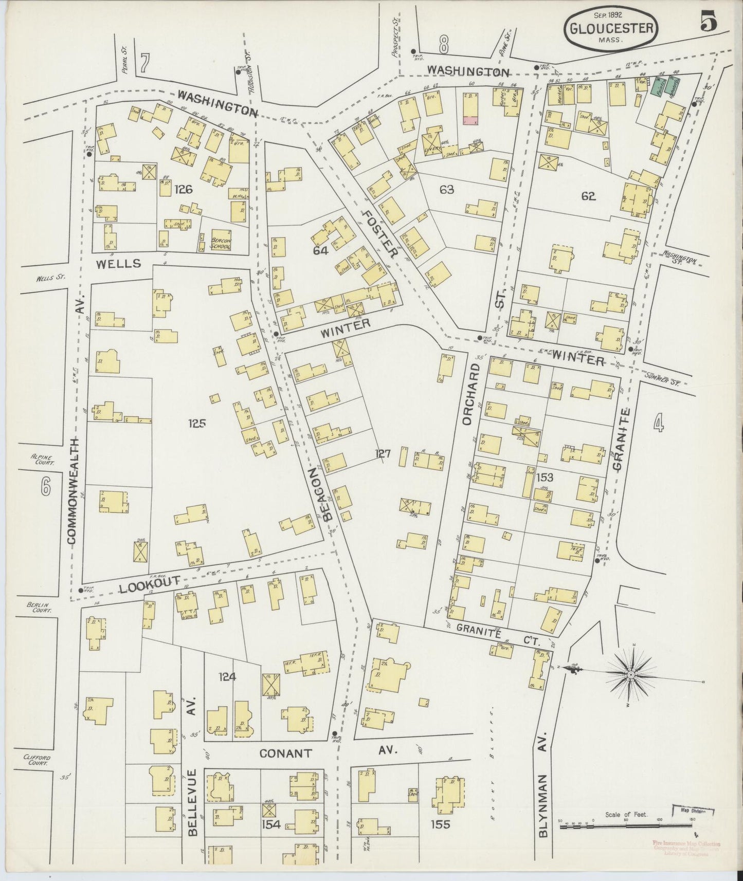 Sanborn Fire Insurance Map from Gloucester, Essex County, Massachusetts (1892), Sheet #0005 - Complete Map Set gallery image, historic Sanborn map, vintage wall art, Massachusetts Massachusetts