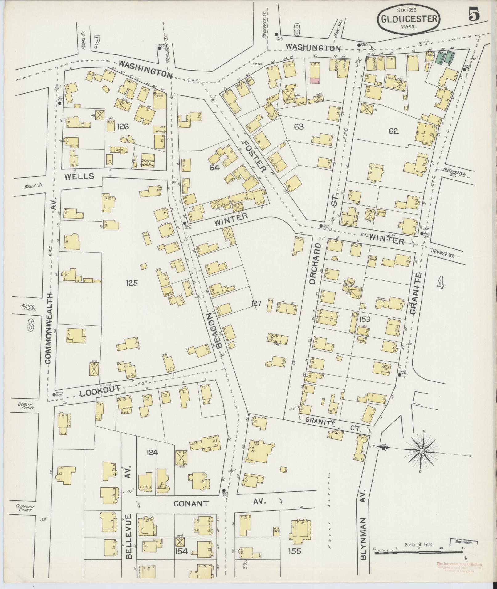 Sanborn Fire Insurance Map from Gloucester, Essex County, Massachusetts (1892), Sheet #0005 - Complete Map Set gallery image, historic Sanborn map, vintage wall art, Massachusetts Massachusetts