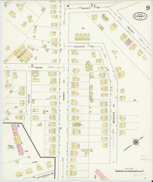 Sanborn Fire Insurance Map from Summit, Union County, New Jersey (1911), Sheet #0009 - Historic Sanborn Fire Insurance Map Print, vintage old map wall art, antique decor, genealogy gift, New Jersey New Jersey map