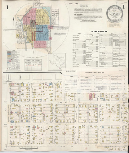 Sanborn Fire Insurance Map from Mission, Hidalgo County, Texas (1949), Sheet #0001 - Historic Sanborn Fire Insurance Map Print, vintage old map wall art, antique decor, genealogy gift, Texas Texas map