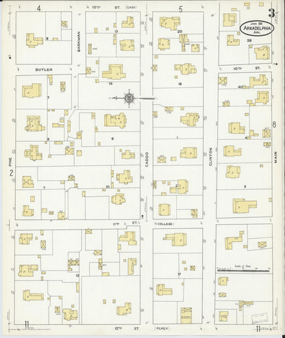 Sanborn Fire Insurance Map from Arkadelphia, Clark County, Arkansas (1911), Sheet #0003 - Complete Map Set gallery image, historic Sanborn map, vintage wall art, Arkansas Arkansas