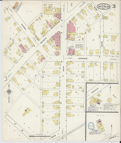 Sanborn Fire Insurance Map from West Salem, Wayne County, Ohio (1915), Sheet #0003 - Historic Sanborn Fire Insurance Map Print, vintage old map wall art, antique decor, genealogy gift, Ohio Ohio map