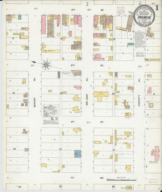 Sanborn Fire Insurance Map from Saguache, Saguache County, Colorado (1904), Sheet #0001 - Historic Sanborn Fire Insurance Map Print, vintage old map wall art, antique decor, genealogy gift, Colorado Colorado map