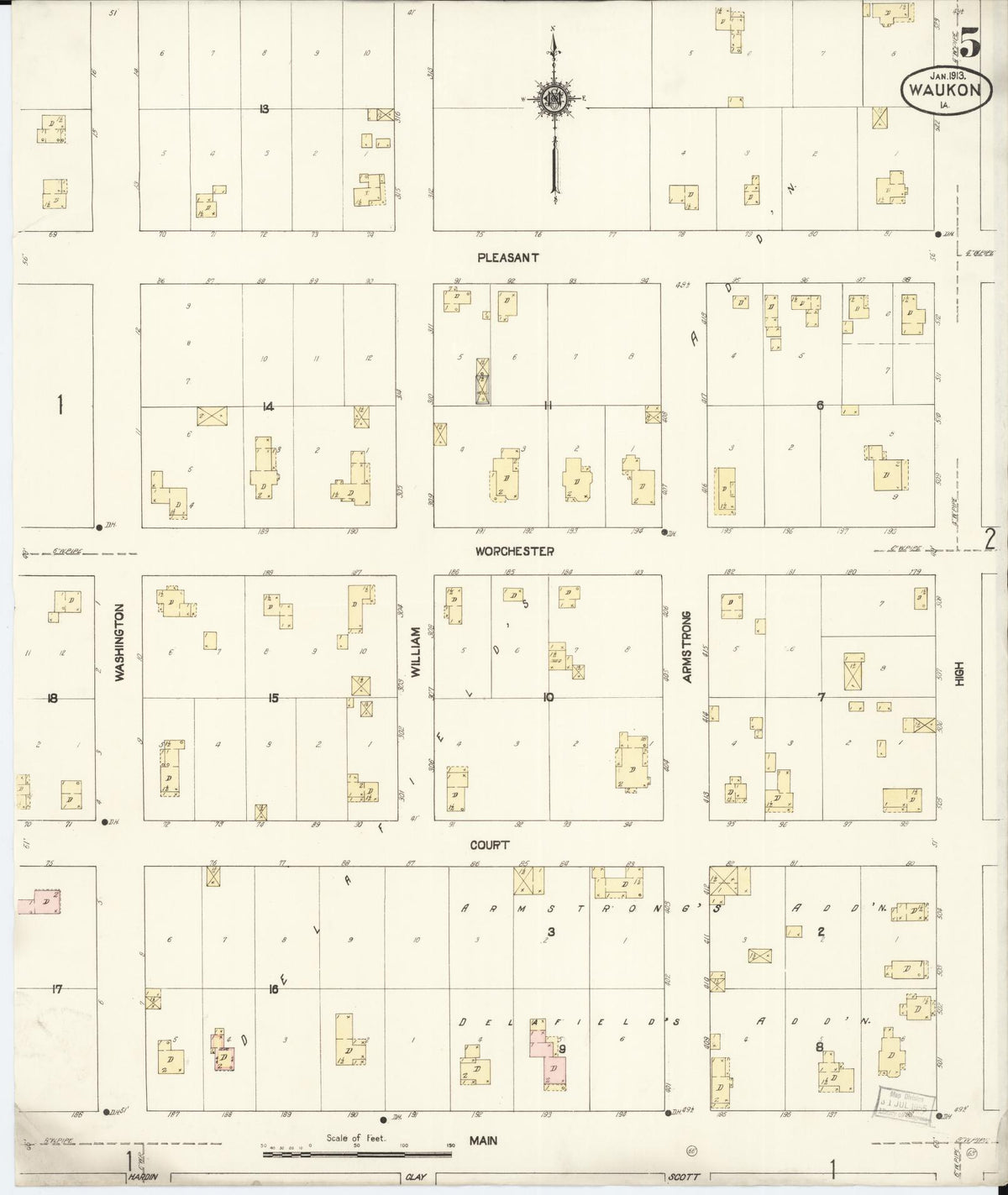 Sanborn Fire Insurance Map from Waukon, Allamakee County, Iowa (1913), Sheet #0005 - Historic Sanborn Fire Insurance Map Print, vintage old map wall art
