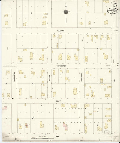 Sanborn Fire Insurance Map from Waukon, Allamakee County, Iowa (1913), Sheet #0005 - Historic Sanborn Fire Insurance Map Print, vintage old map wall art