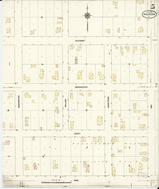 Sanborn Fire Insurance Map from Waukon, Allamakee County, Iowa (1913), Sheet #0005 - Historic Sanborn Fire Insurance Map Print, vintage old map wall art