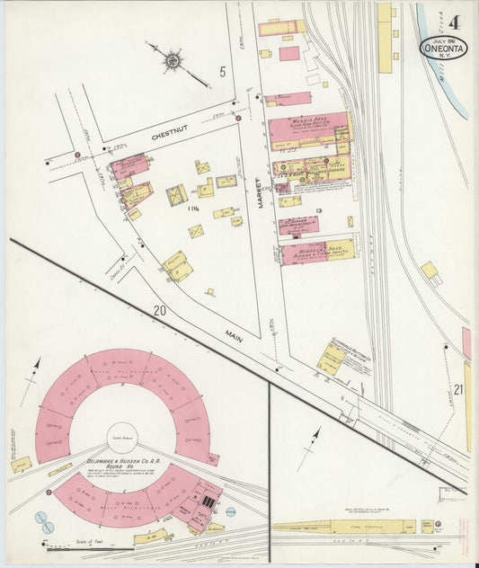 Sanborn Fire Insurance Map from Oneonta, Otsego County, New York (1916), Sheet #0004 - Historic Sanborn Fire Insurance Map Print, vintage old map wall art, antique decor, genealogy gift, New York New York map