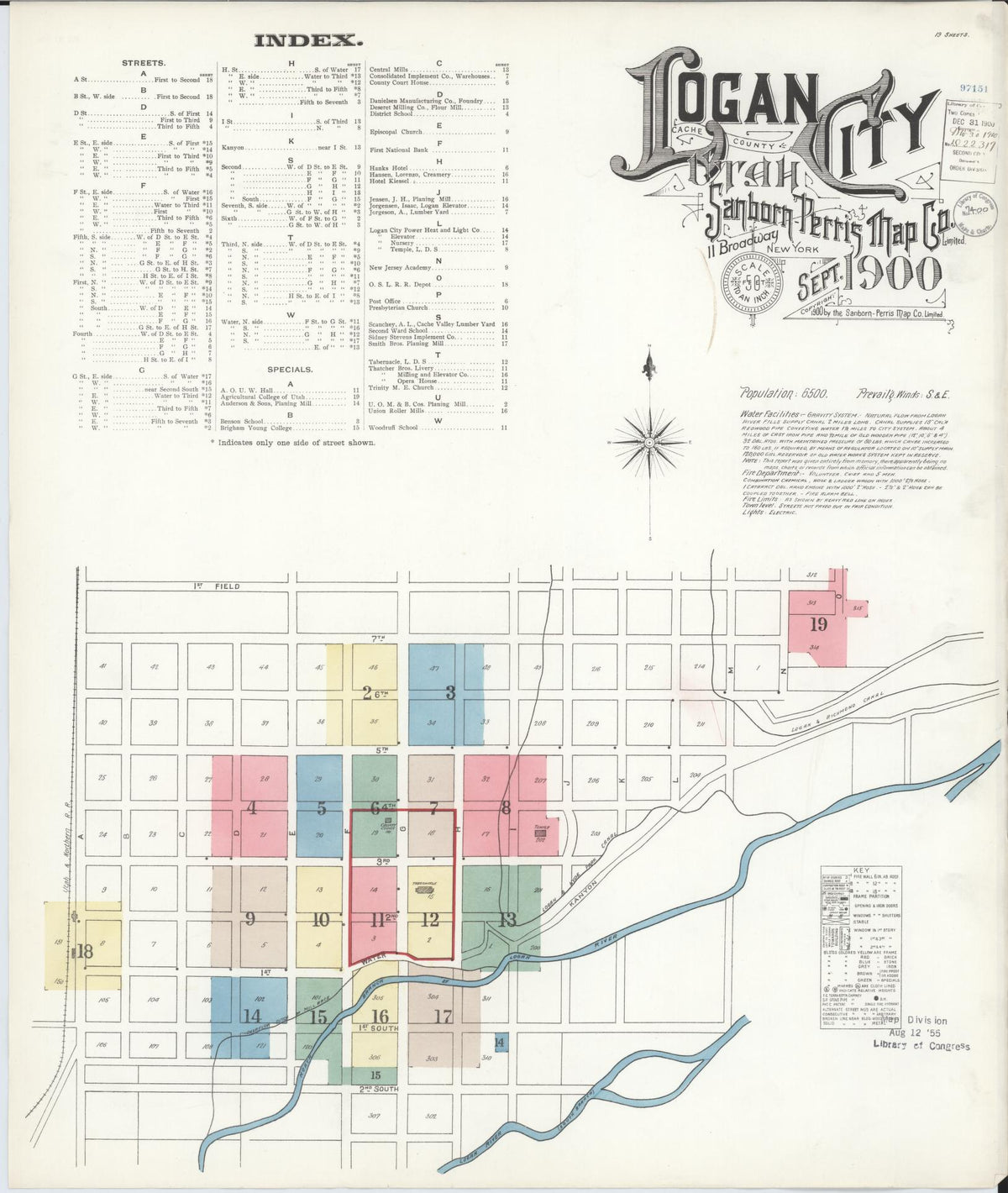 Sanborn Fire Insurance Map from Logan, Cache County, Utah (1900), Sheet #0001 - Complete Map Set gallery image, historic Sanborn map, vintage wall art, Utah Utah