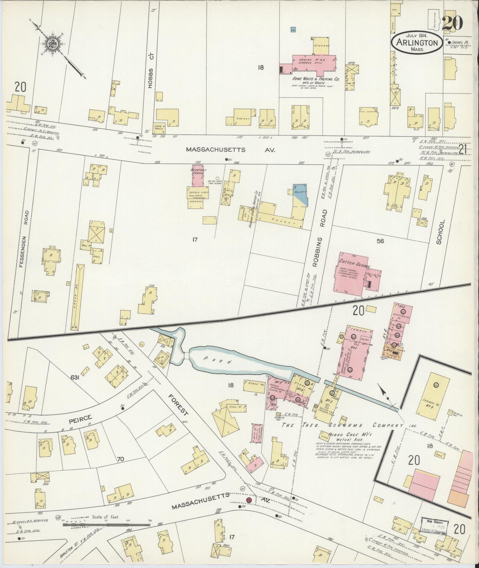 Sanborn Fire Insurance Map from Arlington, Middlesex County, Massachusetts (1914), Sheet #0020 - Historic Sanborn Fire Insurance Map Print, vintage old map wall art, antique decor, genealogy gift, Massachusetts Massachusetts map
