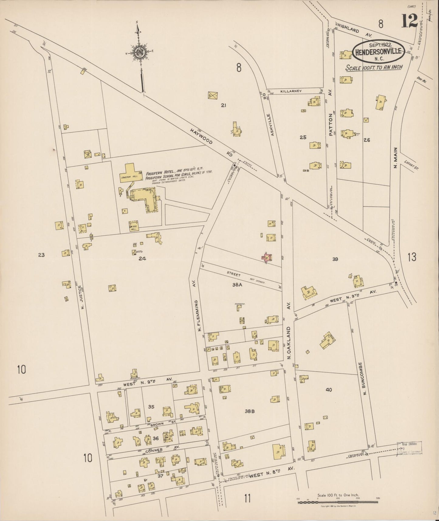 Sanborn Fire Insurance Map from Hendersonville, Henderson County, North Carolina (1922), Sheet #0012 - Complete Map Set gallery image, historic Sanborn map, vintage wall art, North Carolina North Carolina