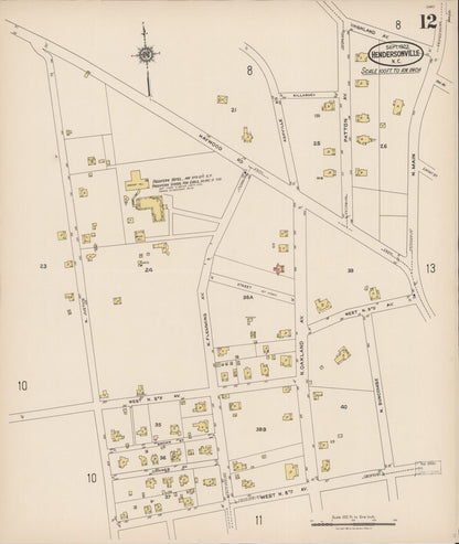 Sanborn Fire Insurance Map from Hendersonville, Henderson County, North Carolina (1922), Sheet #0012 - Complete Map Set gallery image, historic Sanborn map, vintage wall art, North Carolina North Carolina