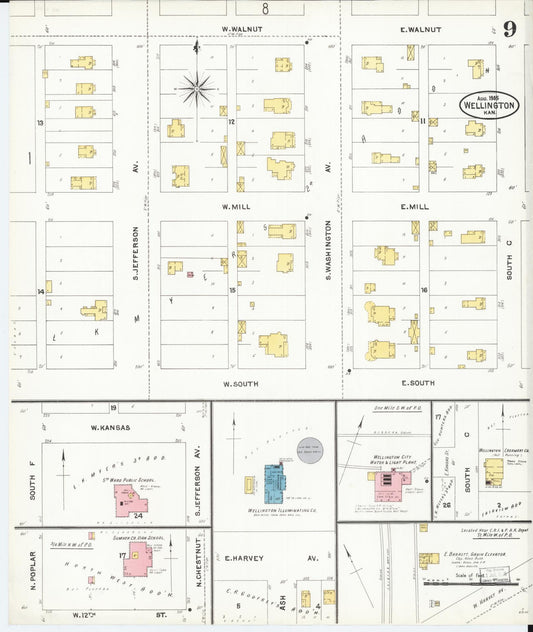 Sanborn Fire Insurance Map from Wellington, Sumner County, Kansas (1905), Sheet #0009 - Historic Sanborn Fire Insurance Map Print, vintage old map wall art, antique decor, genealogy gift, Kansas Kansas map