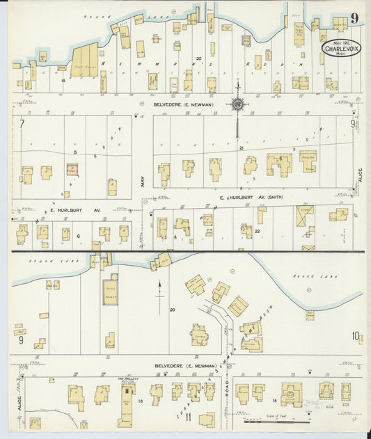 Sanborn Fire Insurance Map from Charlevoix, Charlevoix County, Michigan (1912), Sheet #0009 - Historic Sanborn Fire Insurance Map Print, vintage old map wall art, antique decor, genealogy gift, Michigan Michigan map