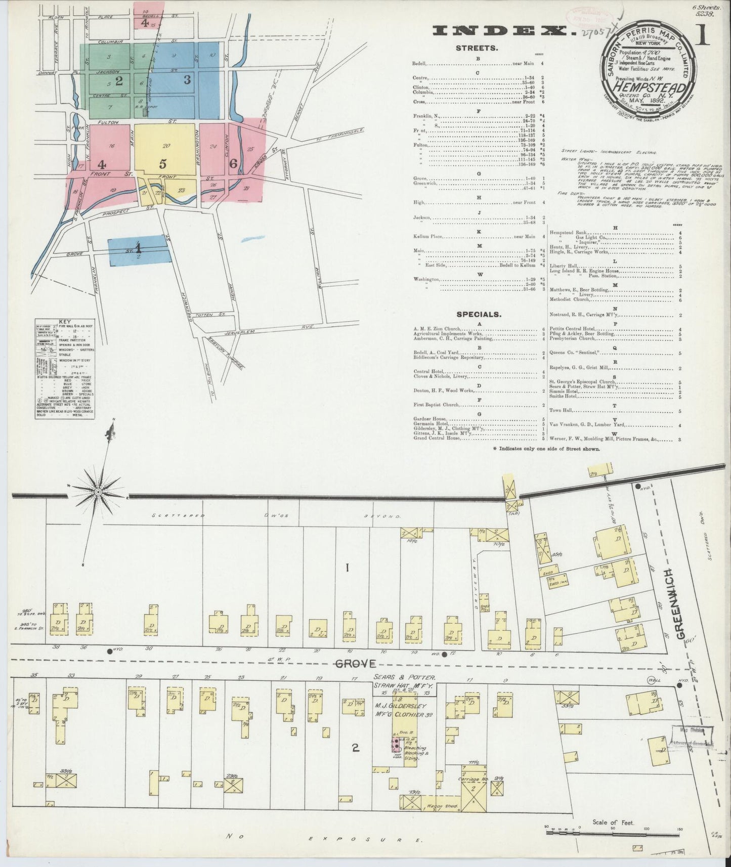 Sanborn Fire Insurance Map from Hempstead, Nassau County, New York (1892), Sheet #0001 - Complete Map Set gallery image, historic Sanborn map, vintage wall art, New York New York