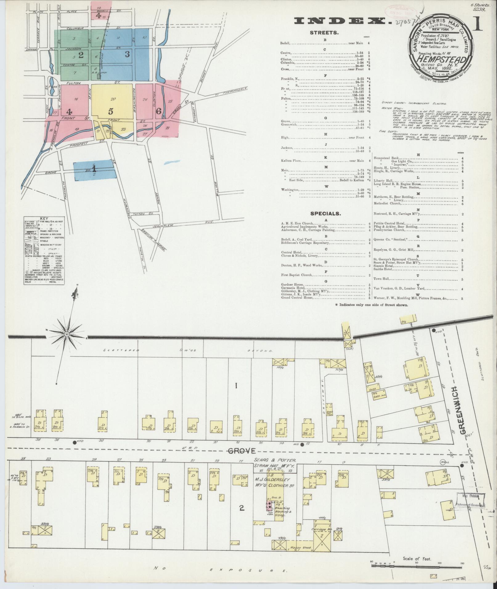 Sanborn Fire Insurance Map from Hempstead, Nassau County, New York (1892), Sheet #0001 - Complete Map Set gallery image, historic Sanborn map, vintage wall art, New York New York