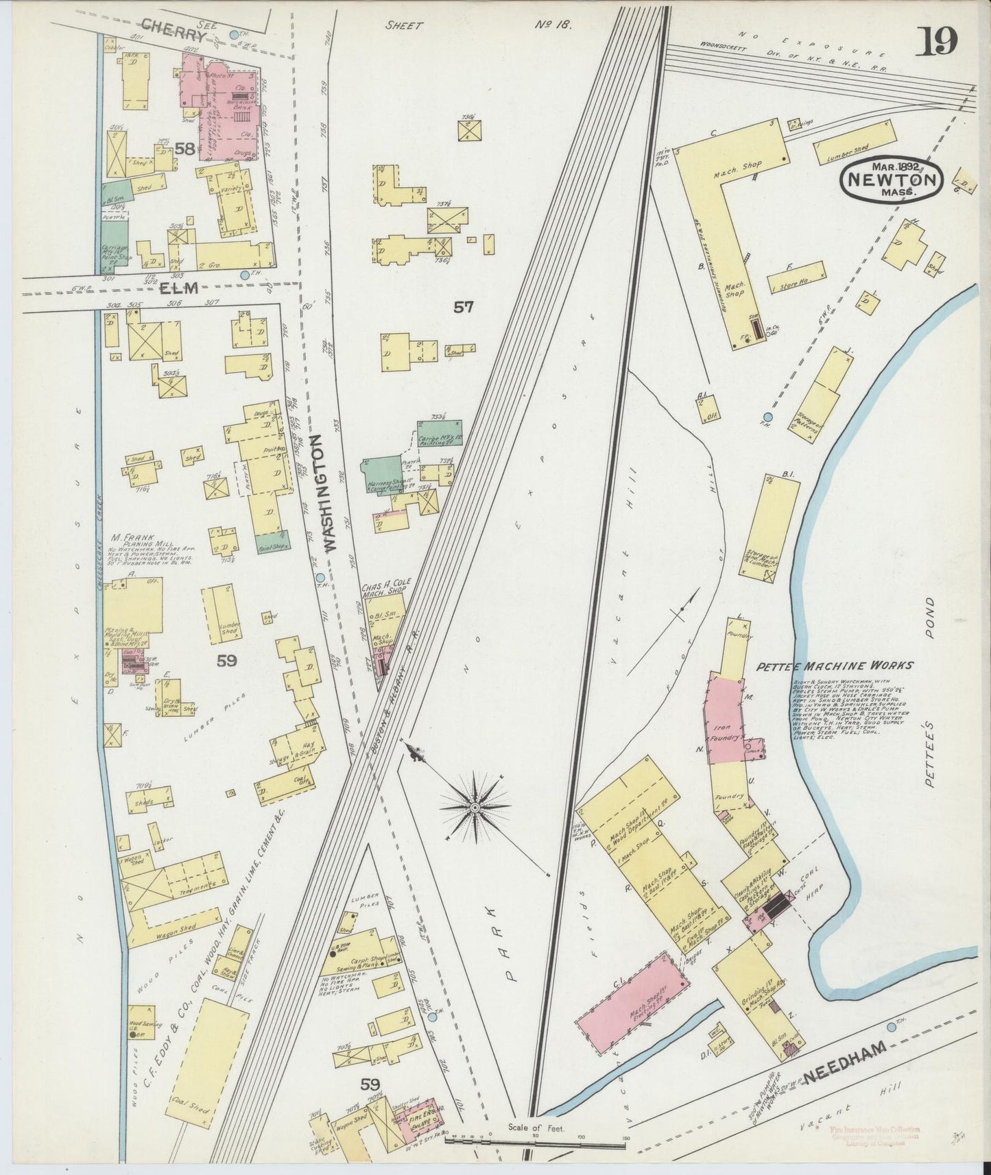 Sanborn Fire Insurance Map from Newton, Middlesex County, Massachusetts (1892), Sheet #0019 - Complete Map Set gallery image, historic Sanborn map, vintage wall art, Massachusetts Massachusetts