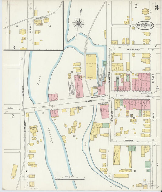 Sanborn Fire Insurance Map from Greenville, Mercer County, Pennsylvania (1898), Sheet #0003 - Historic Sanborn Fire Insurance Map Print, vintage old map wall art, antique decor, genealogy gift, Pennsylvania Pennsylvania map