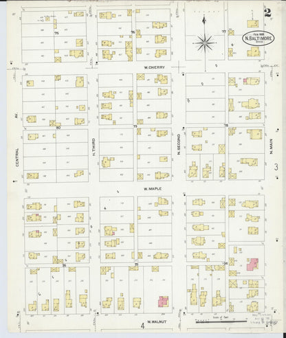 Sanborn Fire Insurance Map from North Baltimore, Wood County, Ohio (1908), Sheet #0002 - Complete Map Set gallery image, historic Sanborn map, vintage wall art, Ohio Ohio