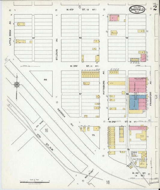 Sanborn Fire Insurance Map from Sheffield, Colbert County, Alabama (1921), Sheet #0002 - Historic Sanborn Fire Insurance Map Print, vintage old map wall art, antique decor, genealogy gift, Alabama Alabama map