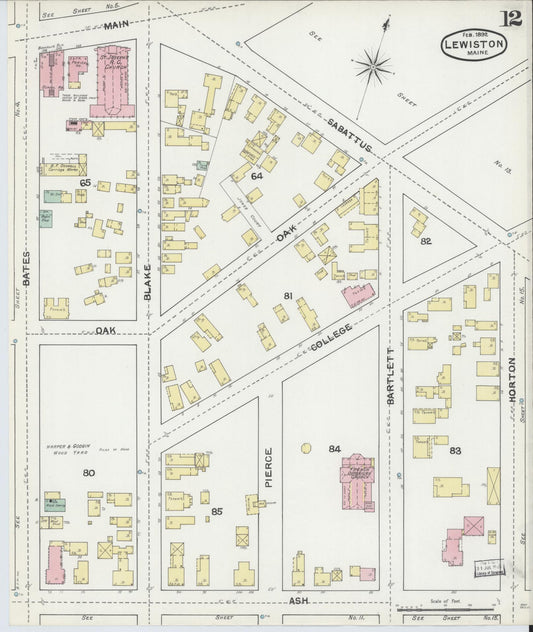 Sanborn Fire Insurance Map from Lewiston, Androscoggin County, Maine (1892), Sheet #0012 - Historic Sanborn Fire Insurance Map Print, vintage old map wall art, antique decor, genealogy gift, Maine Maine map