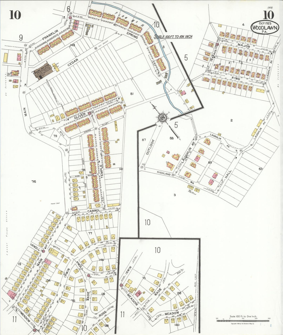 Sanborn Fire Insurance Map from Woodlawn, Beaver County, Pennsylvania (1923), Sheet #0010 - Historic Sanborn Fire Insurance Map Print, vintage old map wall art, antique decor, genealogy gift, Pennsylvania Pennsylvania map