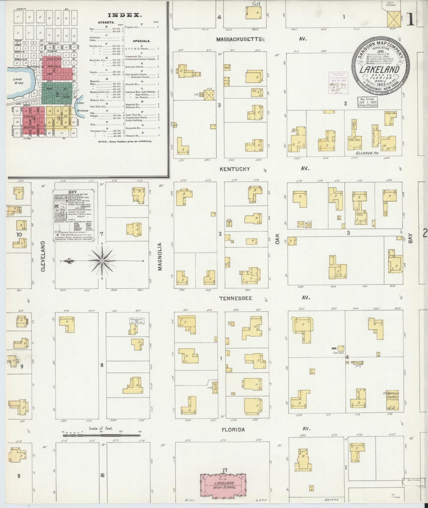Sanborn Fire Insurance Map from Lakeland, Polk County, Florida (1903), Sheet #0001 - Historic Sanborn Fire Insurance Map Print, vintage old map wall art, antique decor, genealogy gift, Florida Florida map