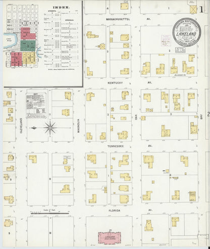Sanborn Fire Insurance Map from Lakeland, Polk County, Florida (1903), Sheet #0001 - Historic Sanborn Fire Insurance Map Print, vintage old map wall art, antique decor, genealogy gift, Florida Florida map