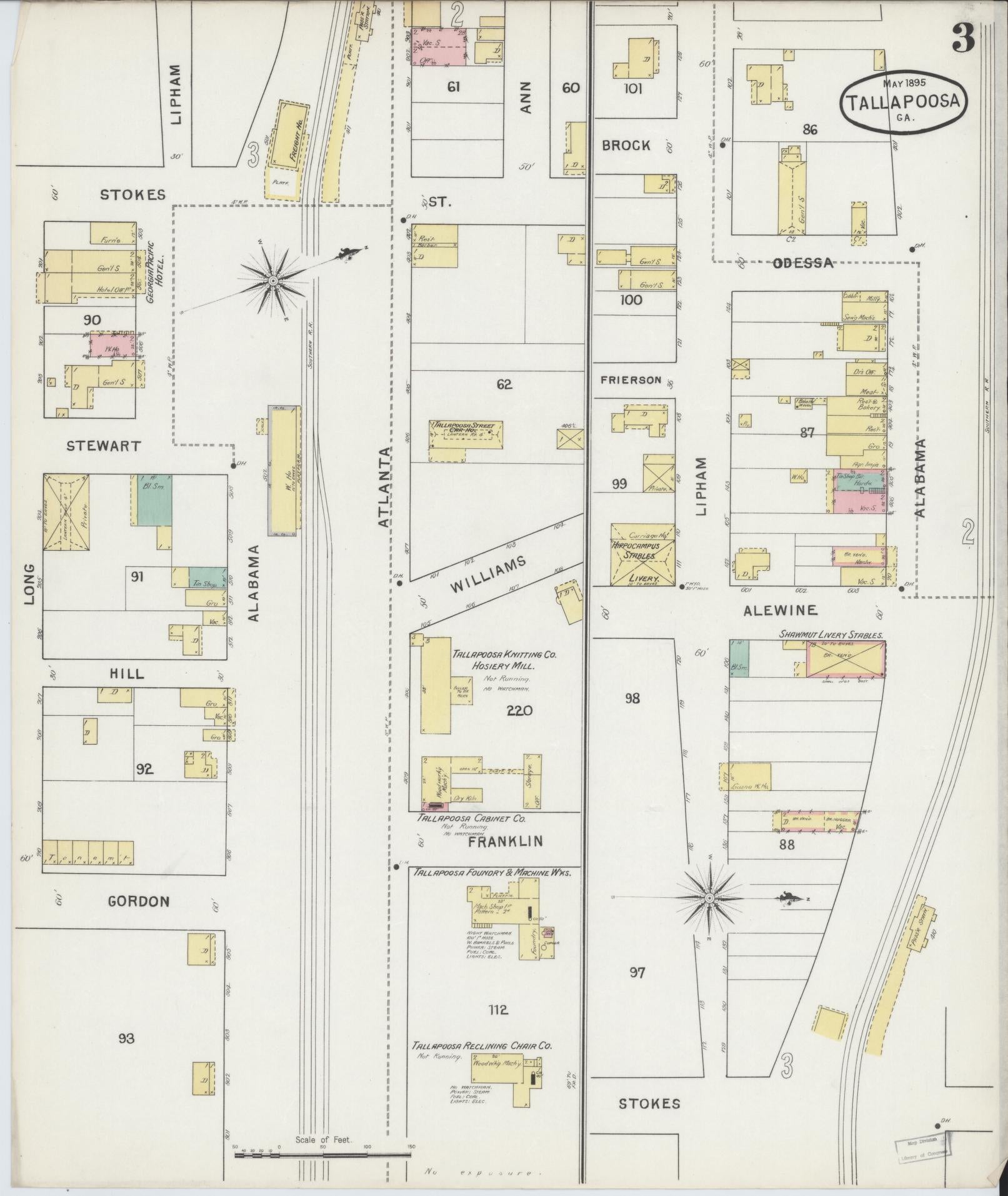 Sanborn Fire Insurance Map from Tallapoosa, Haralson County, Georgia (1895), Sheet #0003 - Complete Map Set gallery image, historic Sanborn map, vintage wall art, Georgia Georgia