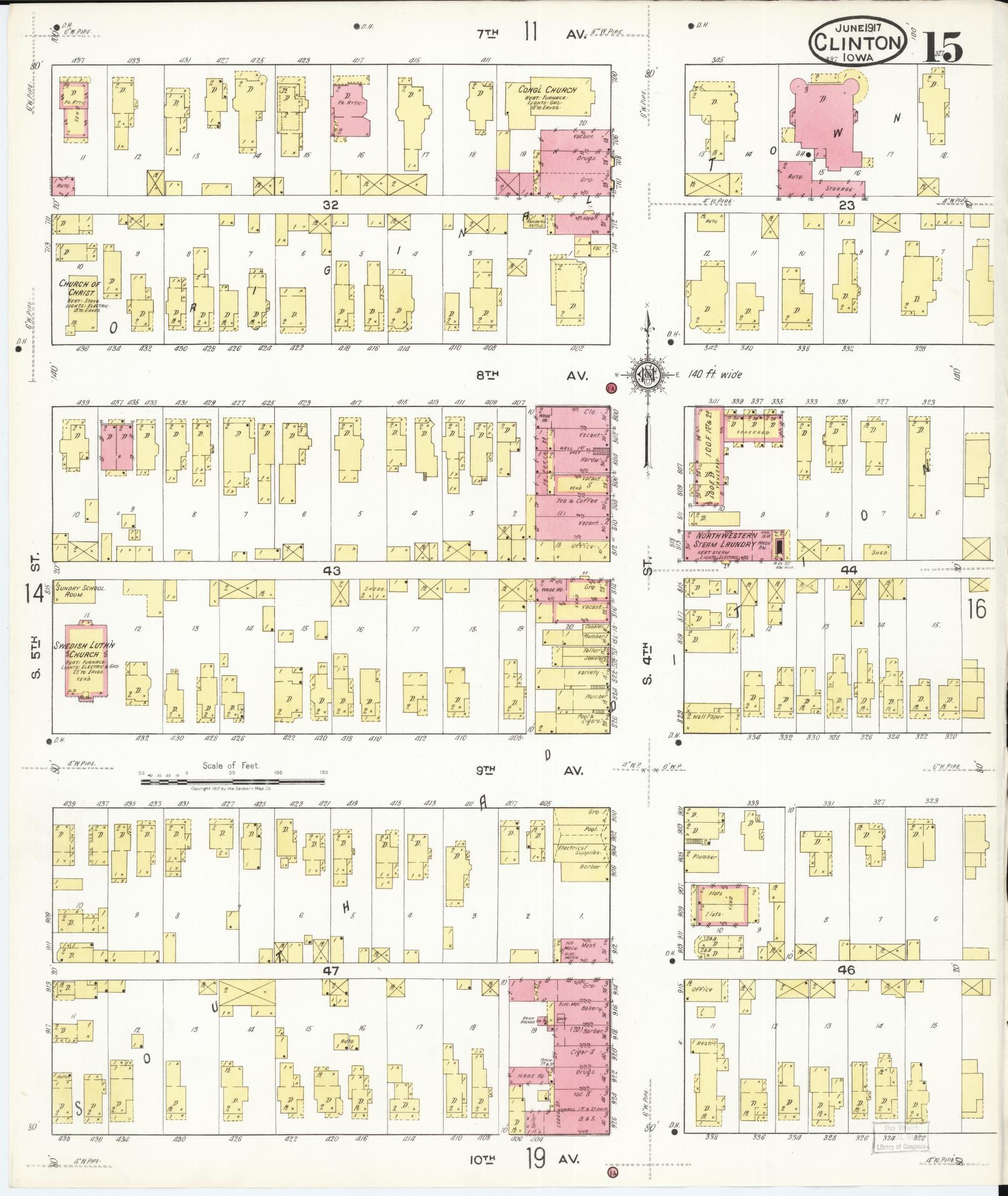 Sanborn Fire Insurance Map from Clinton, Clinton County, Iowa (1917), Sheet #0015 - Historic Sanborn Fire Insurance Map Print