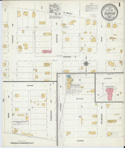 Sanborn Fire Insurance Map from Burrton, Harvey County, Kansas (1912), Sheet #0001 - Complete Map Set gallery image, historic Sanborn map, vintage wall art, Kansas Kansas