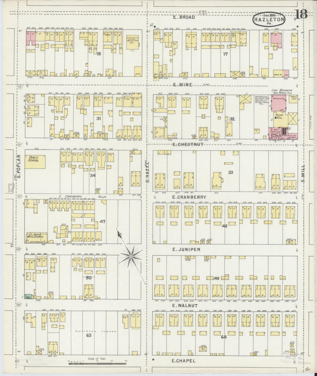 Sanborn Fire Insurance Map from Hazleton, Luzerne County, Pennsylvania (1895), Sheet #0018 - Historic Sanborn Fire Insurance Map Print, vintage old map wall art, antique decor, genealogy gift, Pennsylvania Pennsylvania map