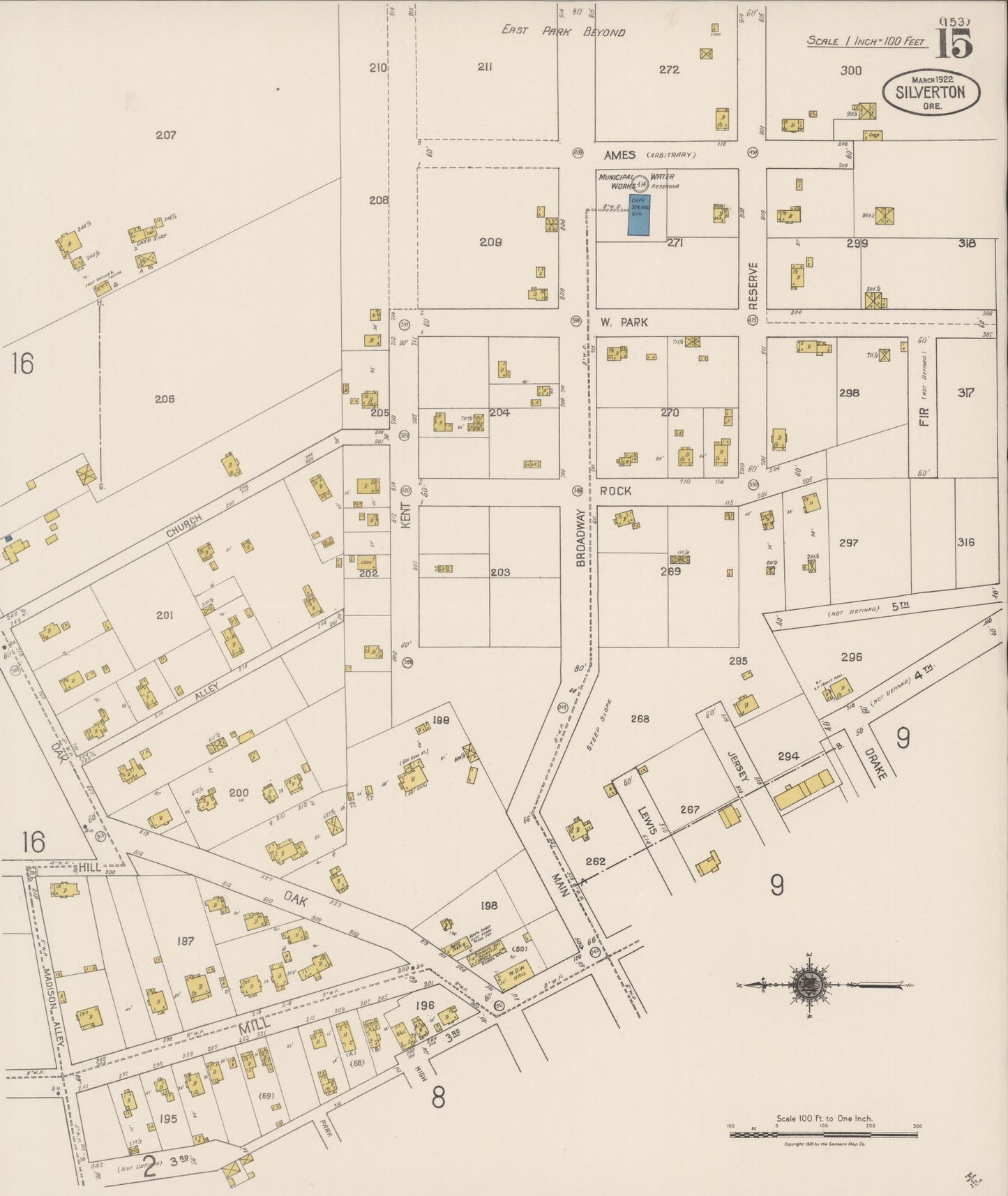 Sanborn Fire Insurance Map from Silverton, Marion County, Oregon (1922), Sheet #0015 - Historic Sanborn Fire Insurance Map Print, vintage old map wall art, antique decor, genealogy gift, Oregon Oregon map