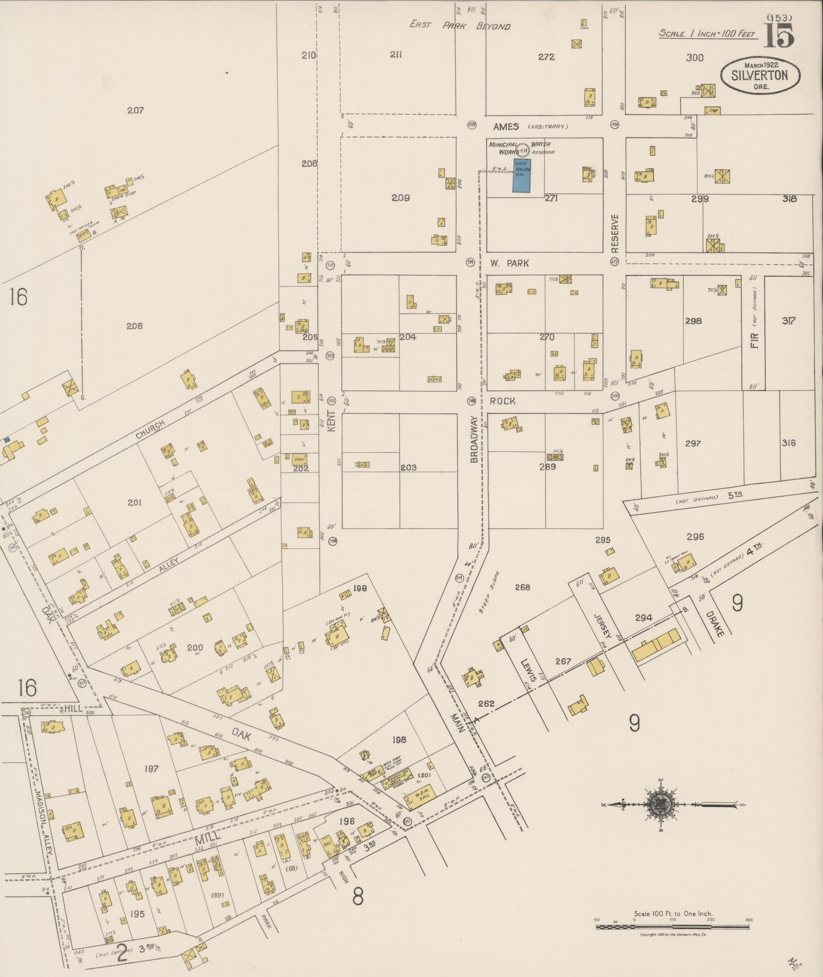 Sanborn Fire Insurance Map from Silverton, Marion County, Oregon (1922), Sheet #0015 - Historic Sanborn Fire Insurance Map Print, vintage old map wall art, antique decor, genealogy gift, Oregon Oregon map