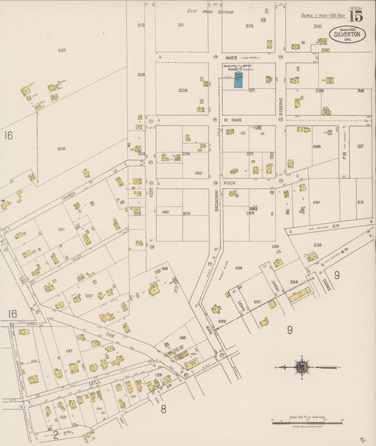 Sanborn Fire Insurance Map from Silverton, Marion County, Oregon (1922), Sheet #0015 - Historic Sanborn Fire Insurance Map Print, vintage old map wall art, antique decor, genealogy gift, Oregon Oregon map