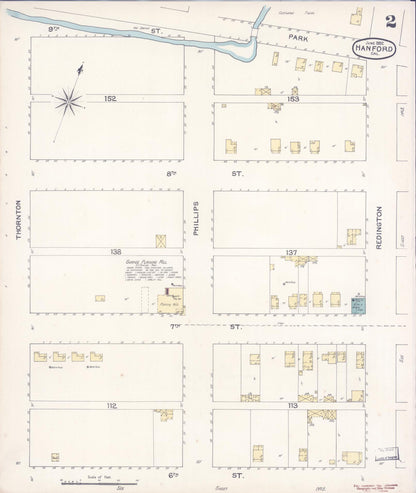 Sanborn Fire Insurance Map from Hanford, Kings County, California (1892), Sheet #0002 - Complete Map Set gallery image, historic Sanborn map, vintage wall art, California California
