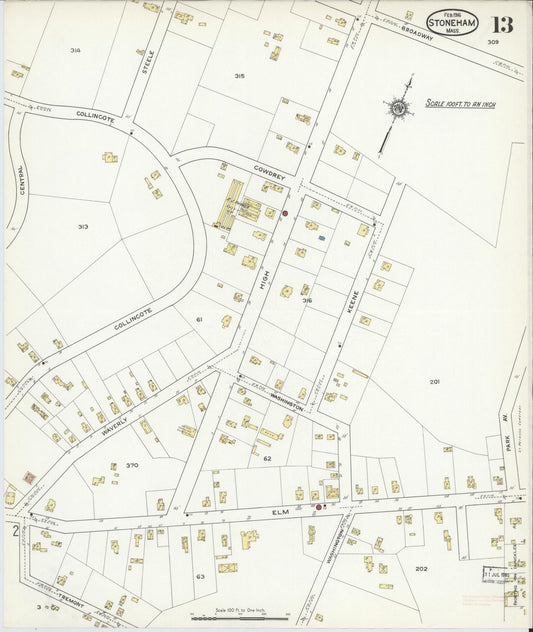 Sanborn Fire Insurance Map from Stoneham, Middlesex County, Massachusetts (1916), Sheet #0013 - Historic Sanborn Fire Insurance Map Print, vintage old map wall art, antique decor, genealogy gift, Massachusetts Massachusetts map