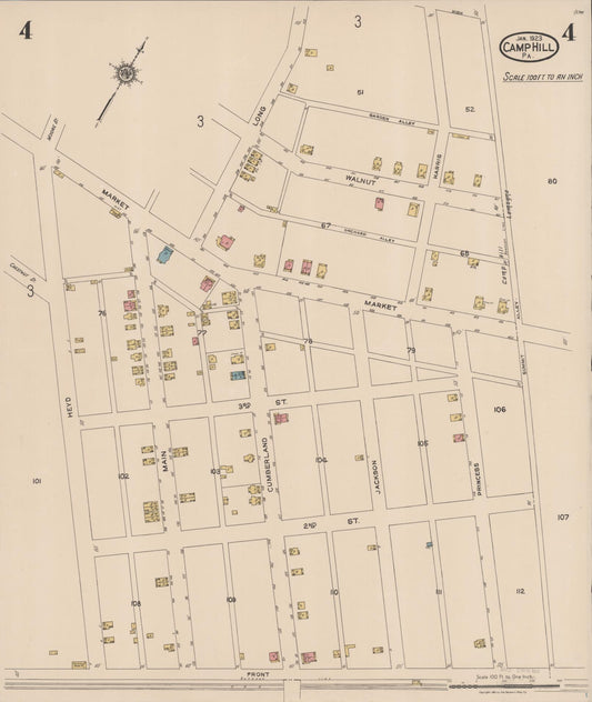 Sanborn Fire Insurance Map from Camp Hill, Cumberland County, Pennsylvania (1923), Sheet #0004 - Historic Sanborn Fire Insurance Map Print, vintage old map wall art, antique decor, genealogy gift, Pennsylvania Pennsylvania map